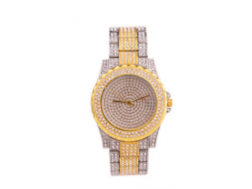  Relógio de Luxo Feminino Strass Bee Sister - Silver/Gold 