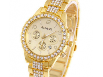 Relógio Feminino De Pulso Analógico Geneva com Strass - Dourado
