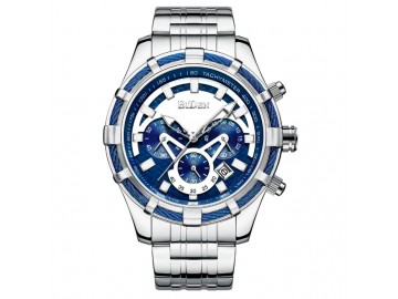 BIDEN 0117 - Relógio de Luxo de Pulseira de Aço Inoxidável Impermeável - Azul 