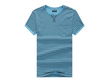 Camiseta Listrada Detail V - Azul Claro