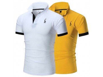 Kit 2 Camisas Polos Animals Masculinas - Branco/Amarelo