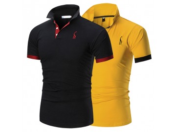 Kit 2 Camisas Polos Animals Masculinas - Preto/Amarelo 